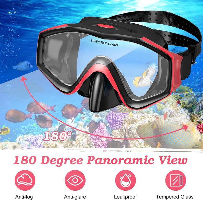 ACQCES Snorkeling Gear for Adults, Dry Top Snorkel Mask Set 2 Pack Scuba Diving Mask Snorkel Gear Anti Fog Snorkeling Packages Tempered Glass Panoramic View Nose Cover - Image 4